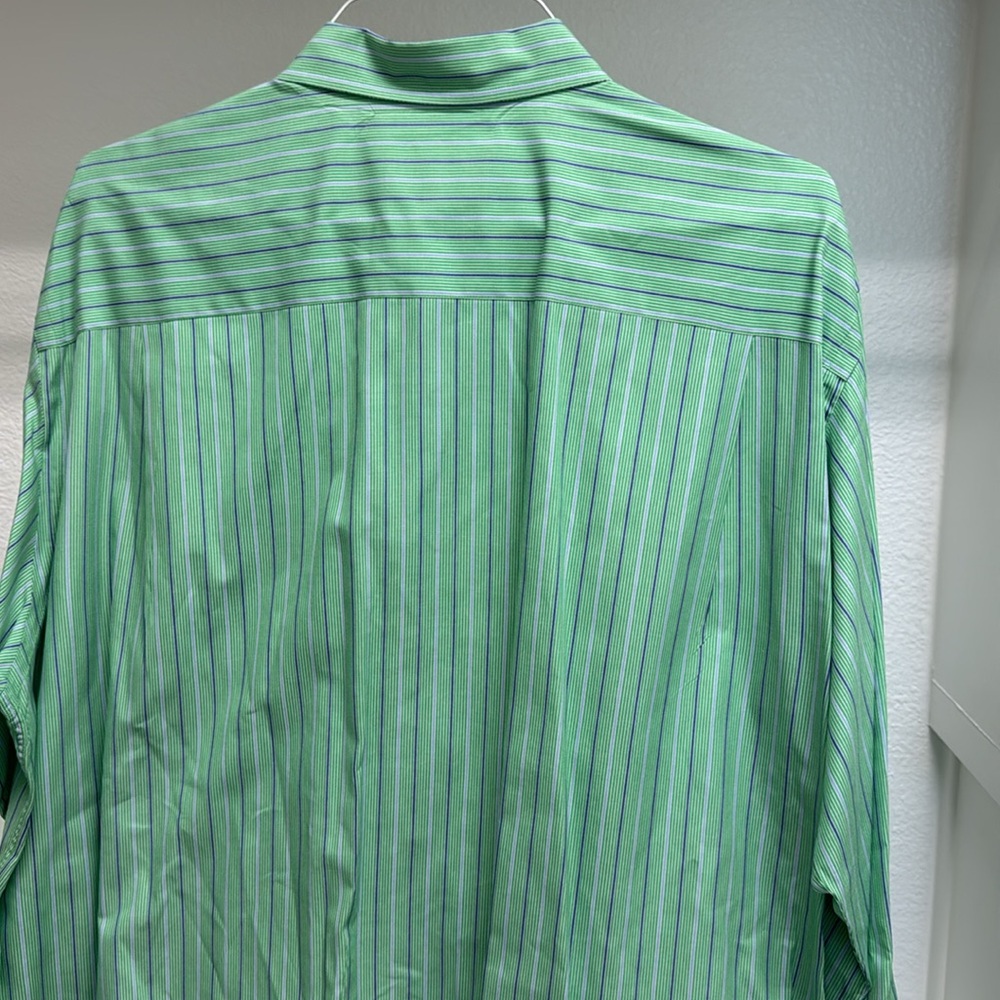 Austin Reed Men’s XL Button Down Long Sleeve Green Blue Stripe 100% Cotton Shirt - Picture 9 of 16